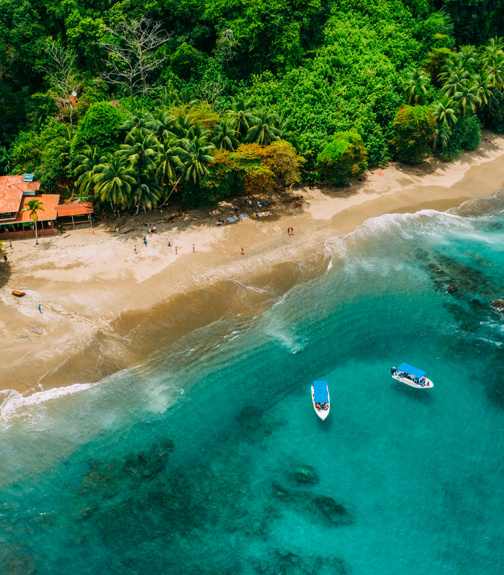 Aerial Drone View of a tropical island with lush jungle in Costa Rica, Isla del Caño