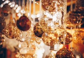 Baubles hanging at a Christmas market