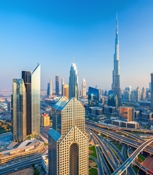 Dubai - amazing city center skyline with luxury skyscrapers at sunrise, United Arab Emirates ,Kalifa