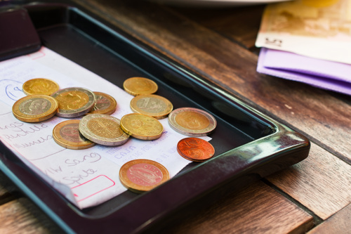 tip tray with euro coins