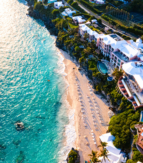 Wide angle aerial panorama of Bermuda coastline