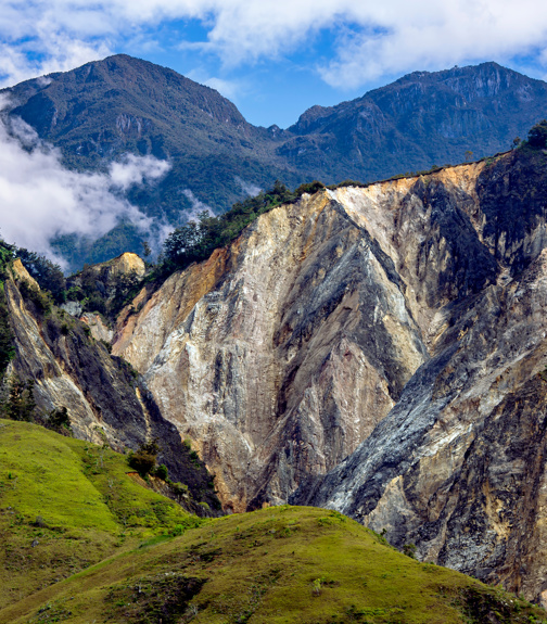Great ridge of mountains with corrosion in Papua Province, New Guinea, Indonesia