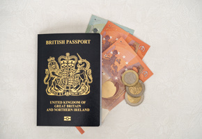 A passport and cash in euros